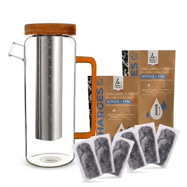 Design Vandfilterkande i Glas + 2 x PFAs &amp; Nitrat Refills