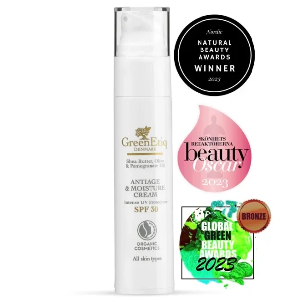AntiAge &amp; Moisture cream with SPF30, Organic &amp; Vegan, with Pomegranate, SheaButter &amp; Olive