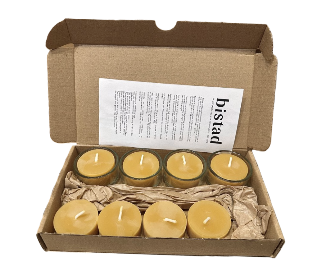 Bistad Bivoks Fyrfadslys MIX (4 stk. i glas + 4 refill)
