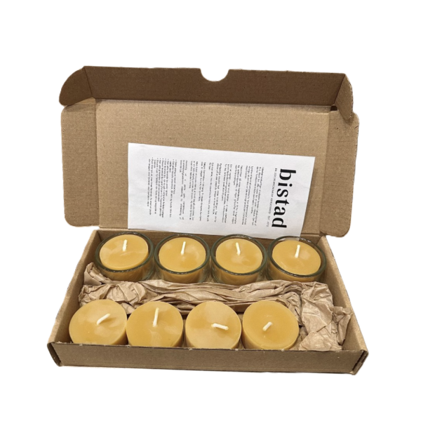 Bivoks Fyrfadslys MIX � 4 stk i glas + 4 refill